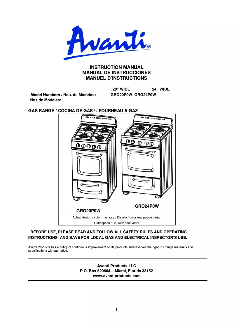 Imagen de la primera página del manual del dispositivo GRO24P0W