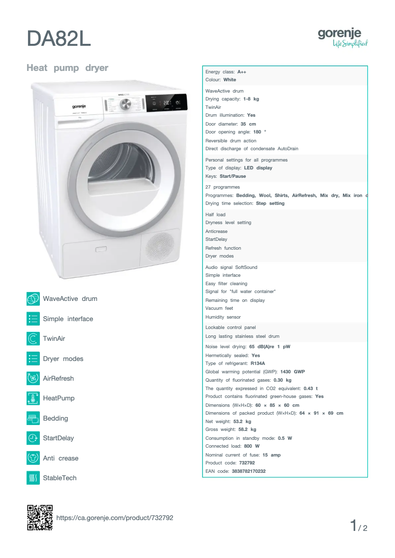 Imagen de la primera página del manual del dispositivo DA82L