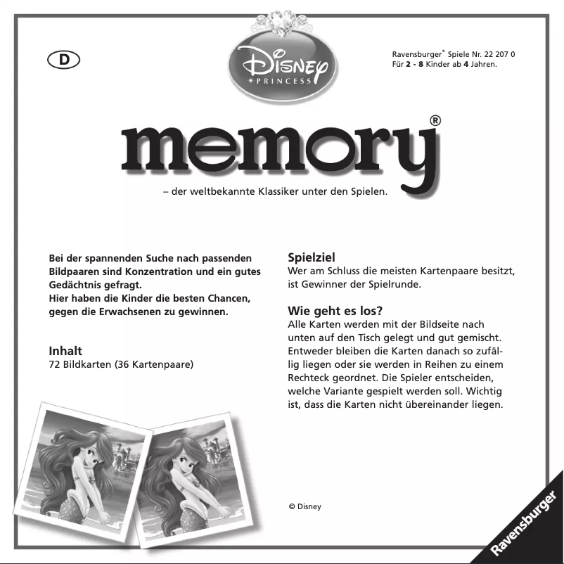 Imagen de la primera página del manual del dispositivo Disney Princess Memory