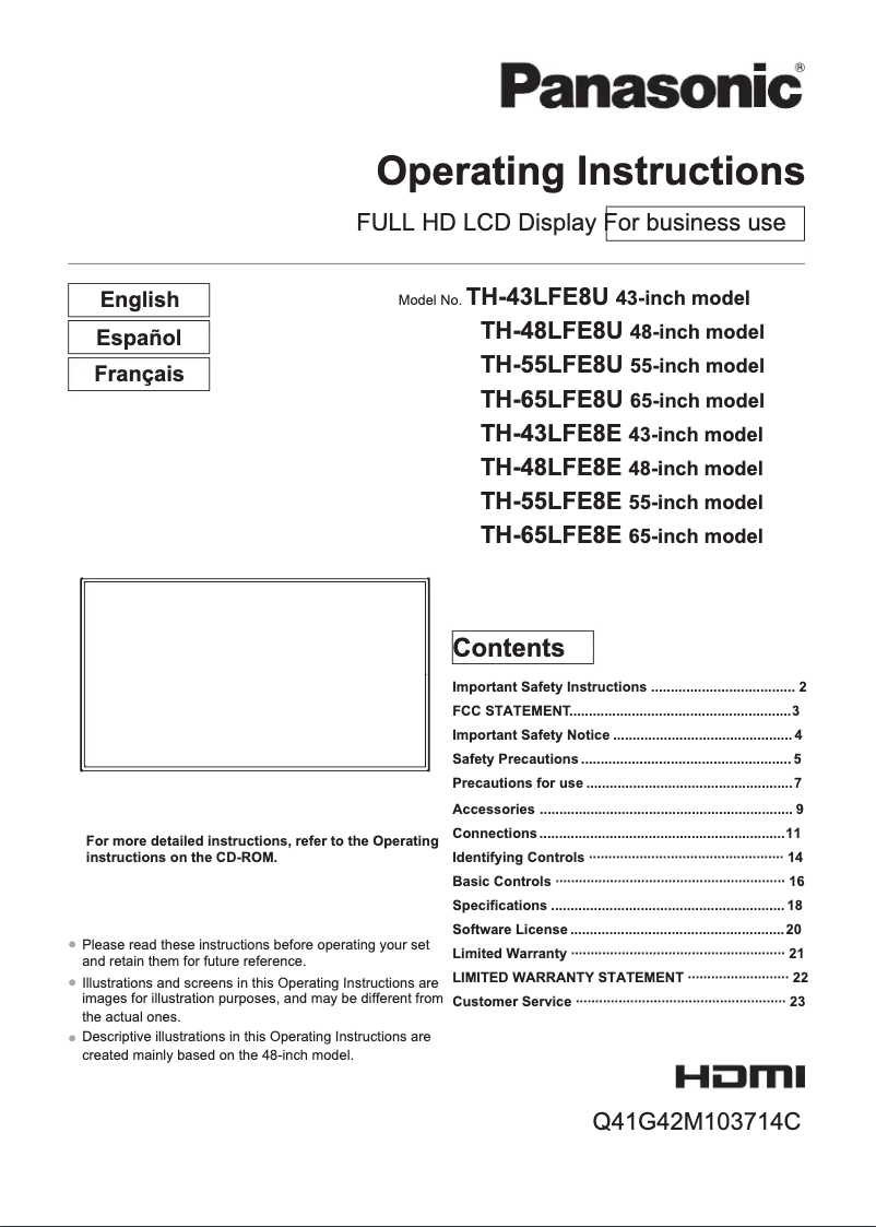 Imagen de la primera página del manual del dispositivo TH-48LFE8E