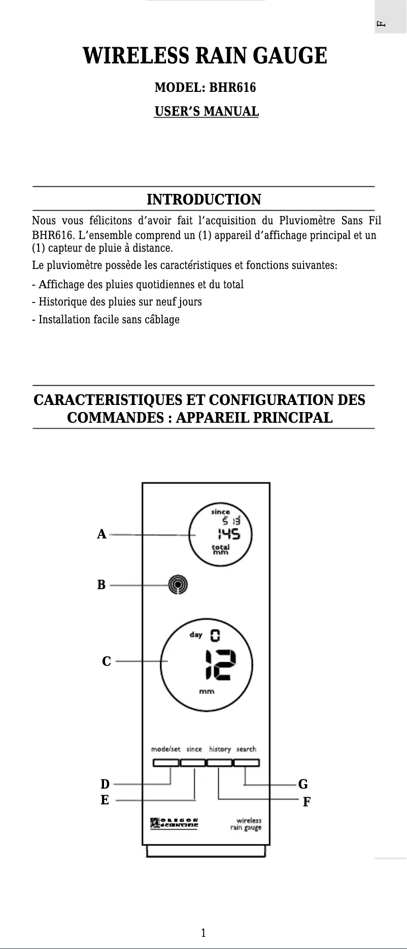 Página 1 del manual Manual de usuario Oregon Scientific BHR616
