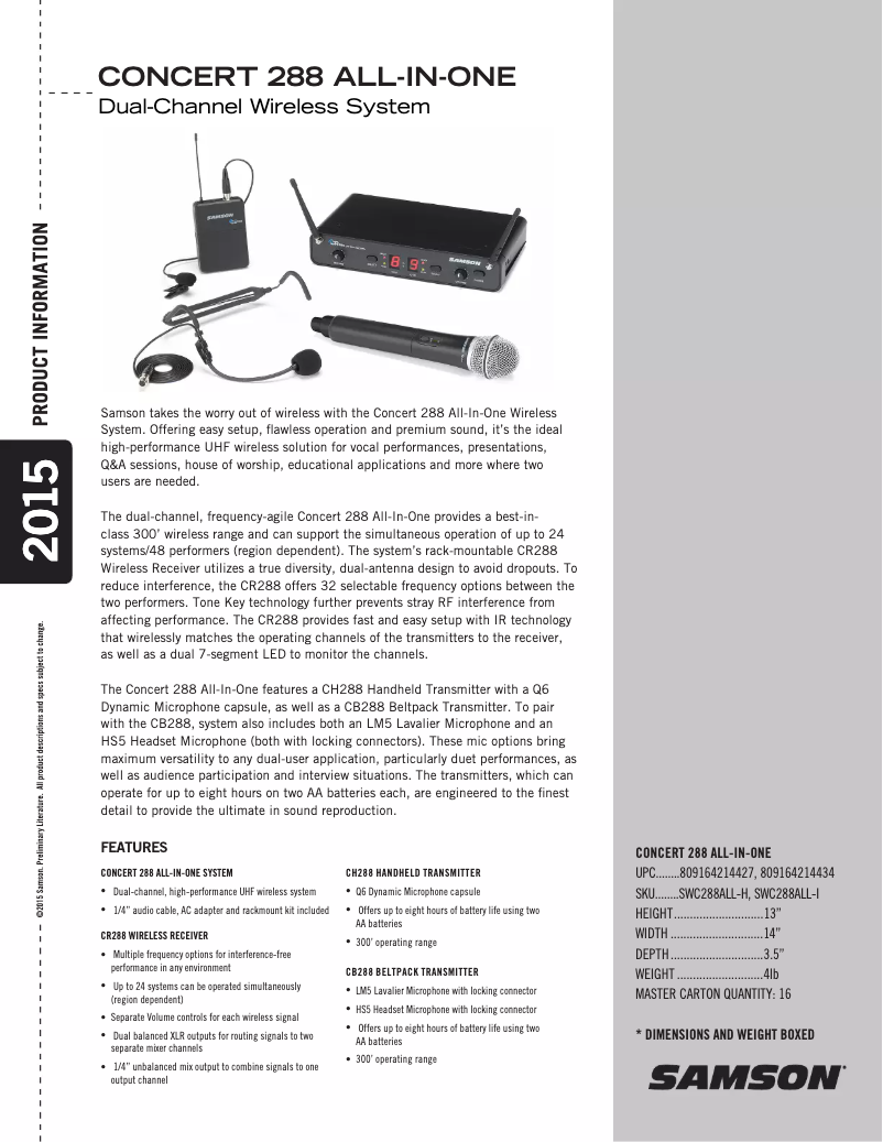 Imagen de la primera página del manual del dispositivo Concert 288