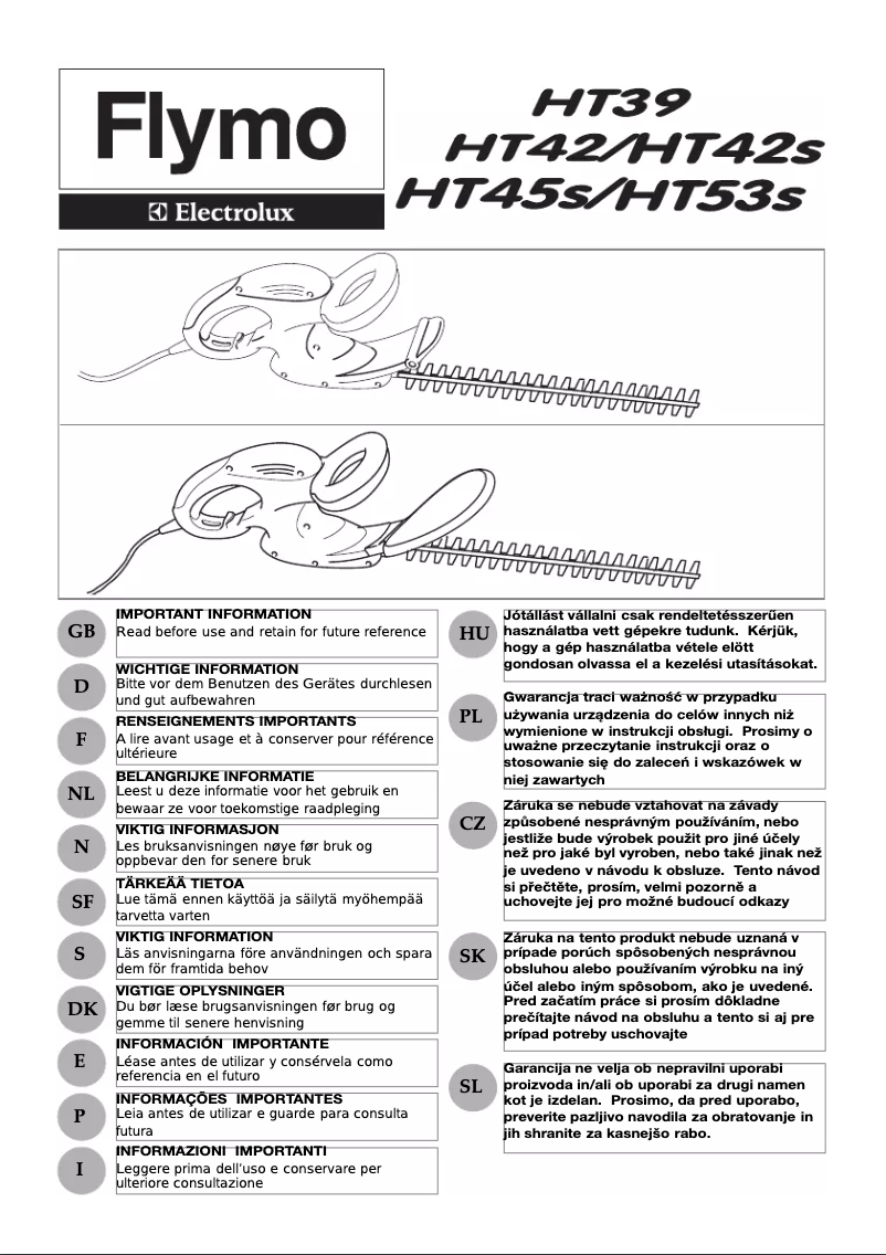 Imagen de la primera página del manual del dispositivo Flymo HT42S