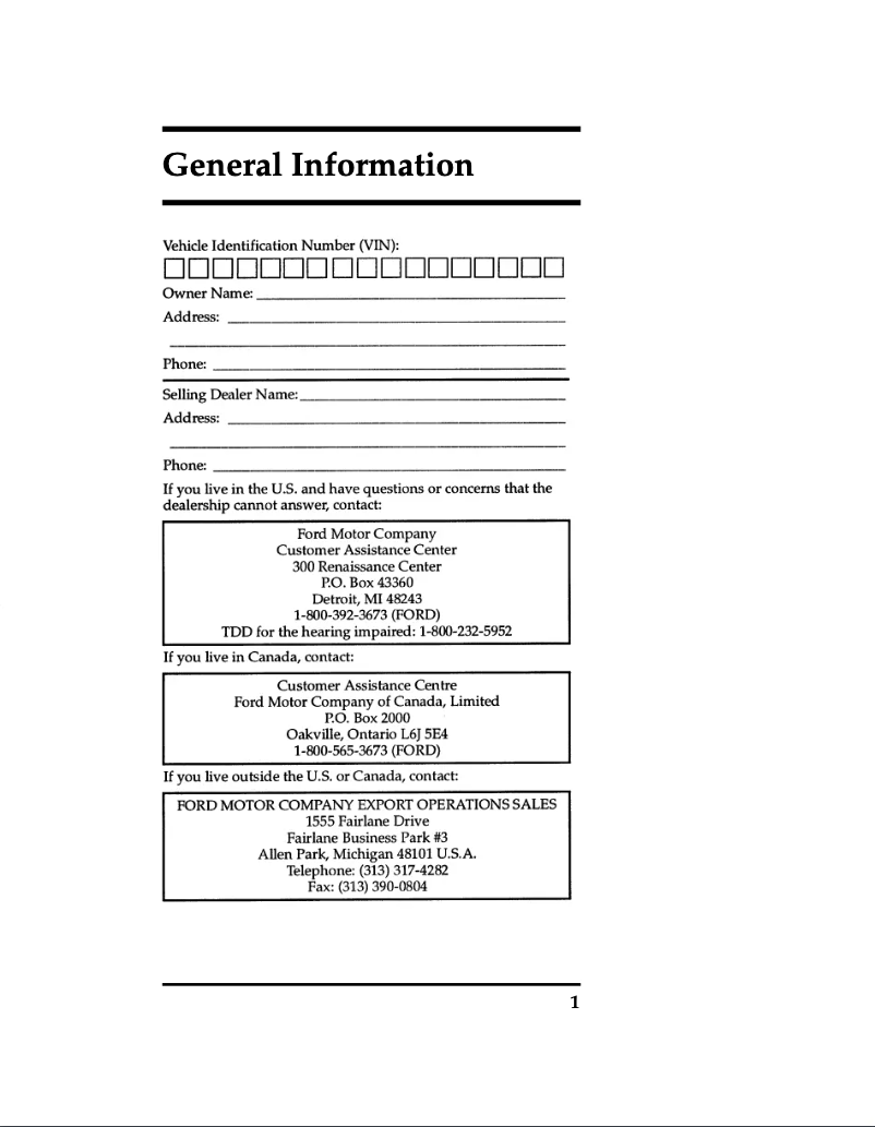 Página 1 del manual Manual de uso y mantenimiento Ford Windstar (1996)