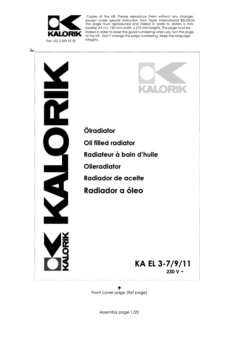 Página 1 del manual Manual de usuario Kalorik KA EL 3-9