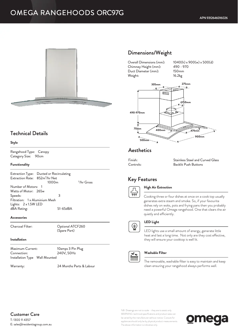 Página 1 del manual Ficha técnica Omega ORC97G