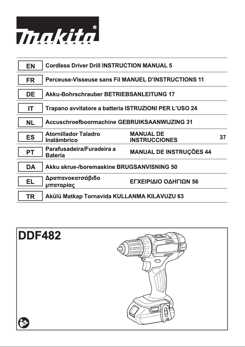 Página 1 del manual Instrucciones de seguridad Makita DDF482RFJ
