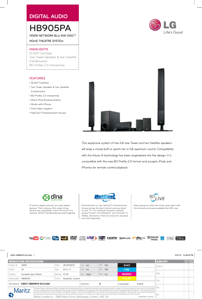 Imagen de la primera página del manual del dispositivo HB905PA