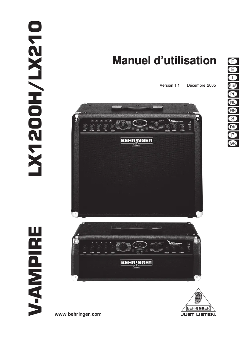 Imagen de la primera página del manual del dispositivo V-Ampire LX210
