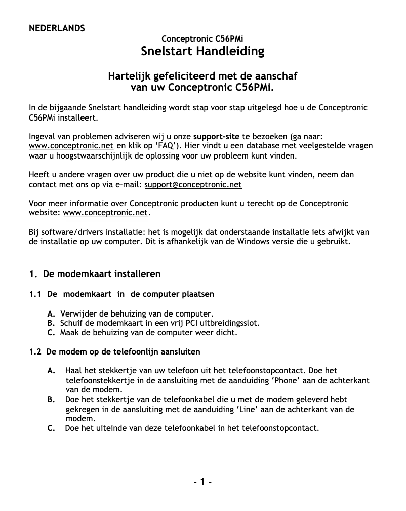 Página 1 del manual Manual de usuario Conceptronic C56PMI
