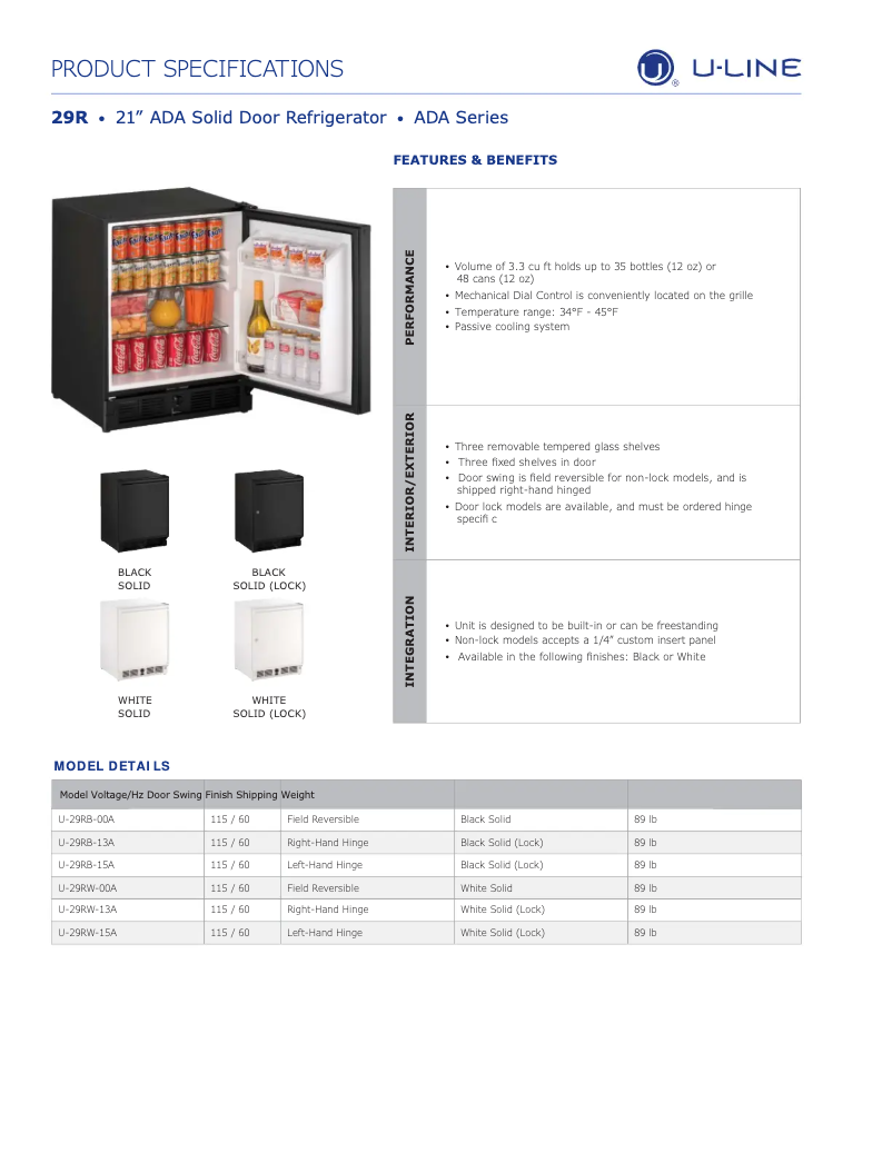 Página 1 del manual Ficha técnica U-Line U-29R15A