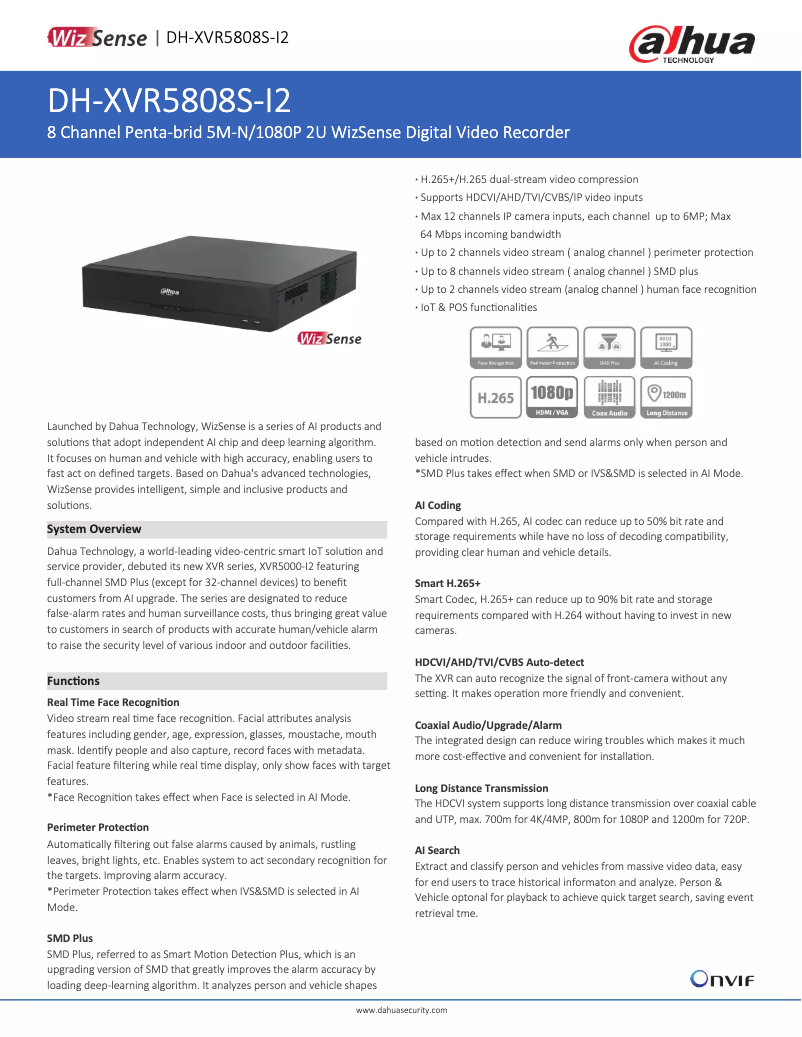 Página 1 del manual Ficha técnica Dahua Technology XVR5808S-I2