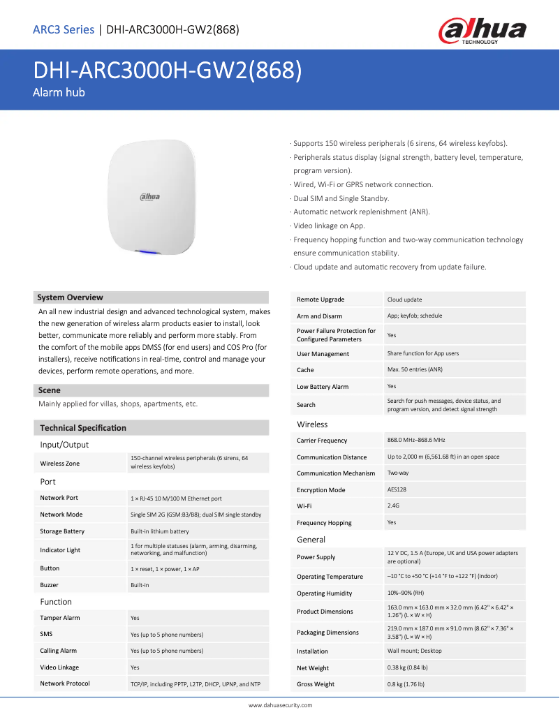 Página nº 1 - Ficha técnica Dahua Technology ARC3000H-GW2