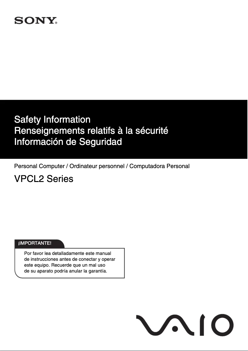 Página nº 1 - Instrucciones de seguridad Sony Vaio VPCL21AFX