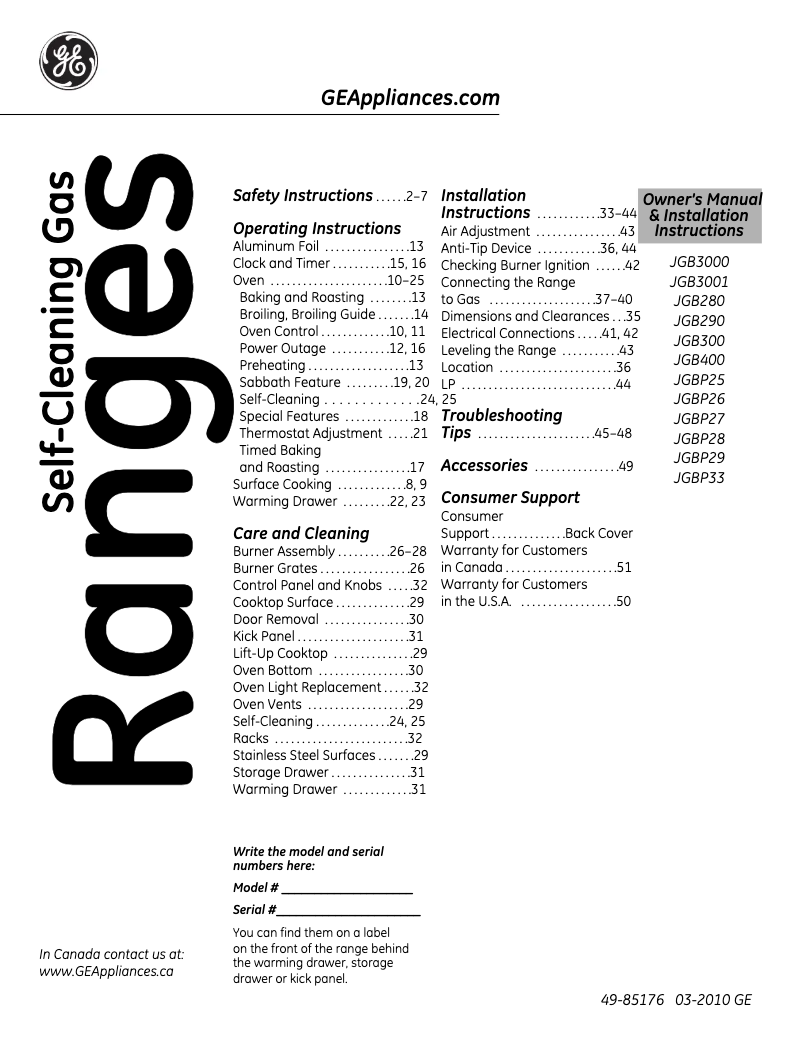 Página 1 del manual Guía de instalación GE JGB3000ERWW