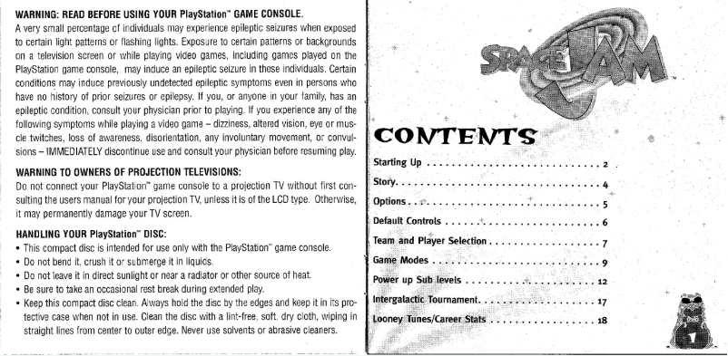 Imagen de la primera página del manual del dispositivo Space Jam