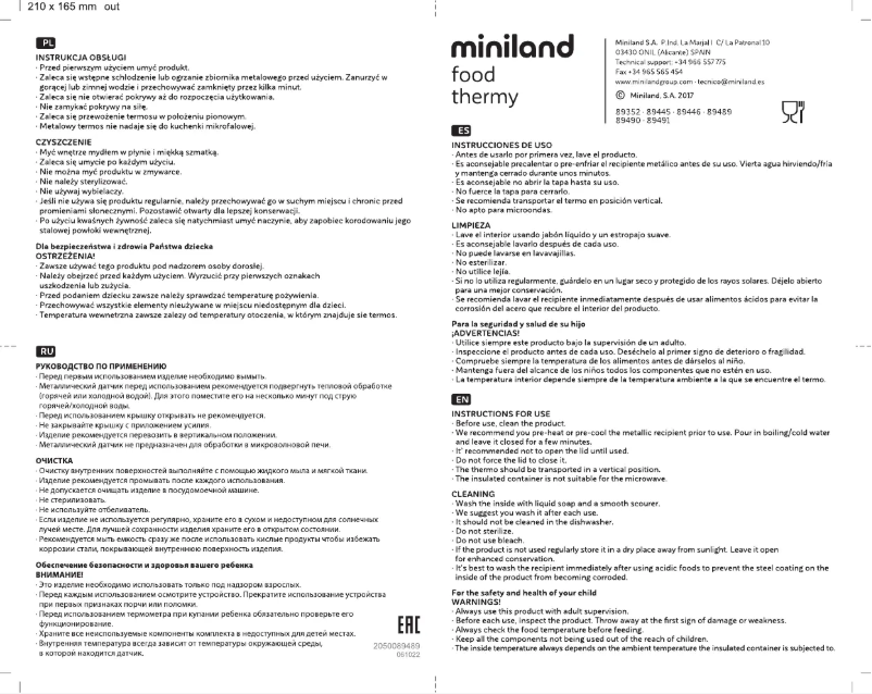 Página 1 del manual Manual de usuario Miniland Food Thermy Palms 89445