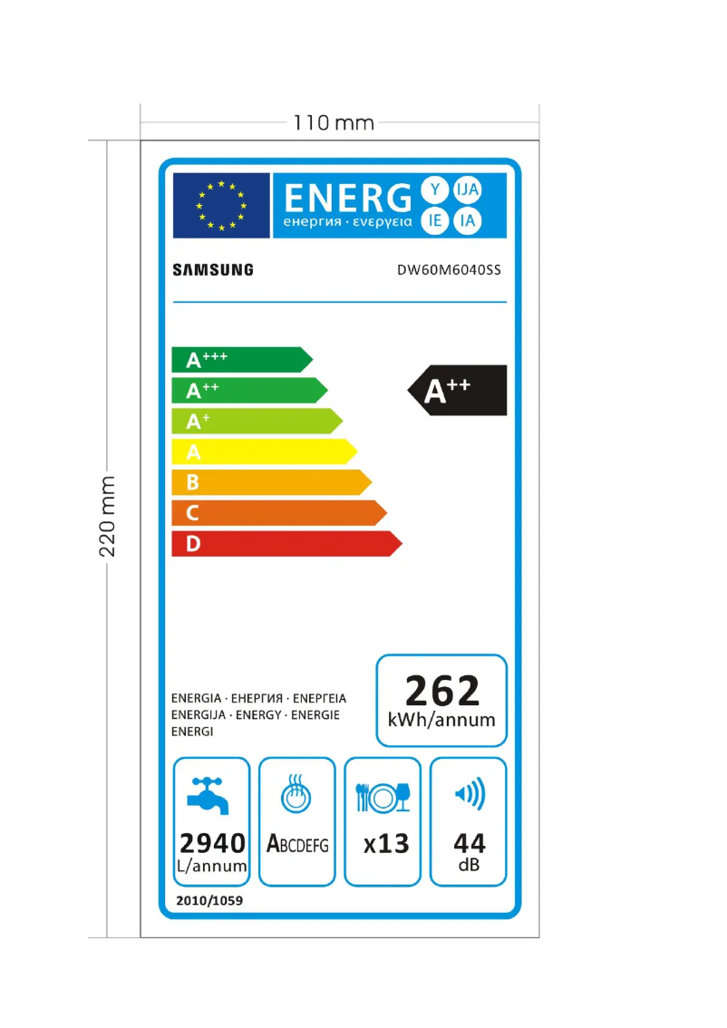 Página 1 del manual Etiqueta energética Samsung DW60M6040SS/EG