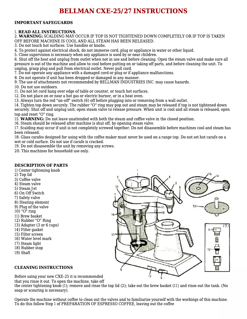 Imagen de la primera página del manual del dispositivo CXE-25