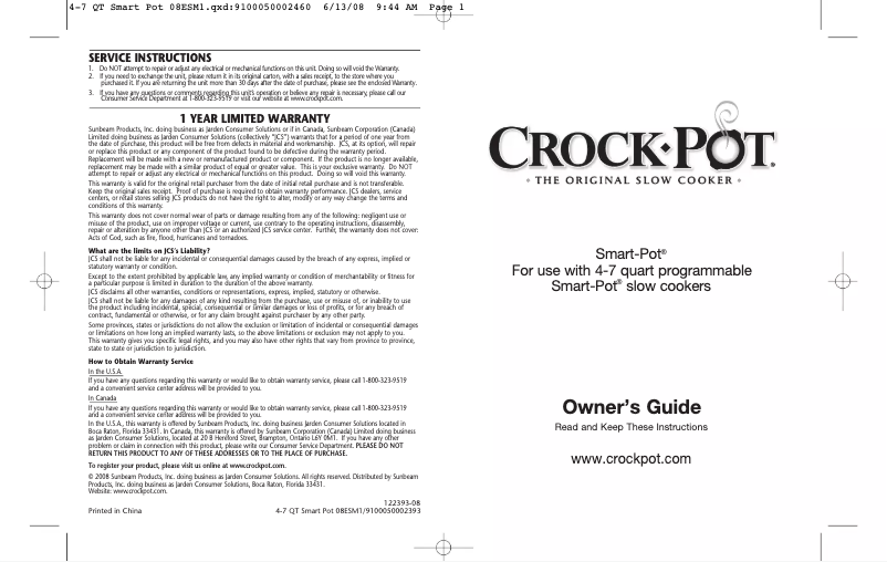 Página 1 del manual Manual de usuario Crock-Pot Smart-Pot 38501-C