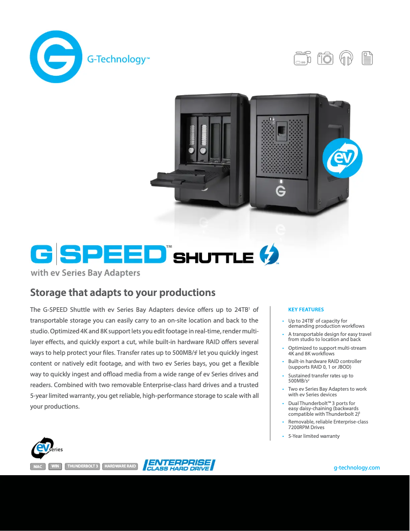 Imagen de la primera página del manual del dispositivo G-SPEED Shuttle with Thunderbolt 3