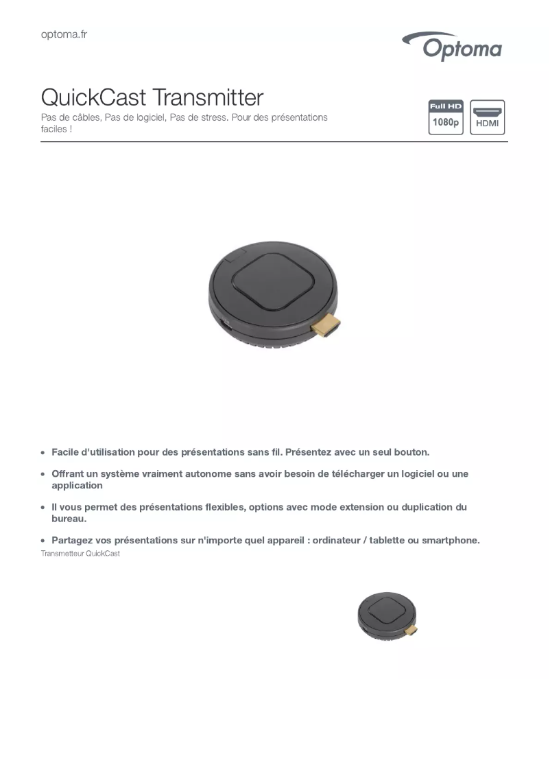 Página 1 del manual Ficha técnica Optoma QuickCast Transmitter