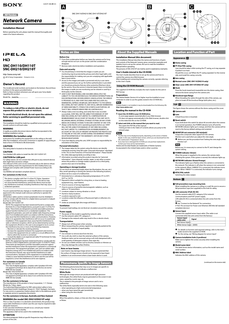 Imagen de la primera página del manual del dispositivo SNC-DH210