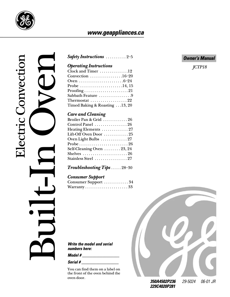 Imagen de la primera página del manual del dispositivo JCTP18WDWW