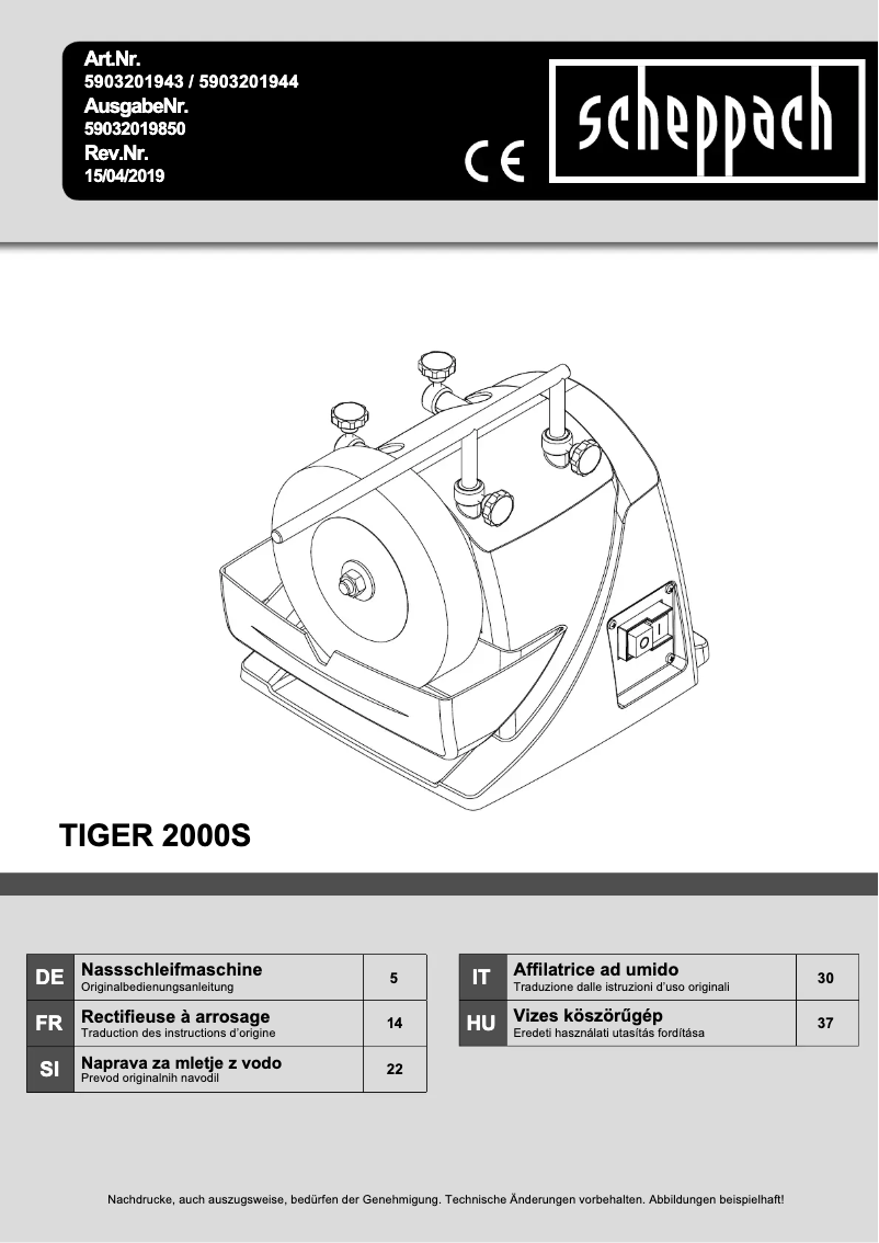 Página 1 del manual Manual de usuario Scheppach Tiger 2000S
