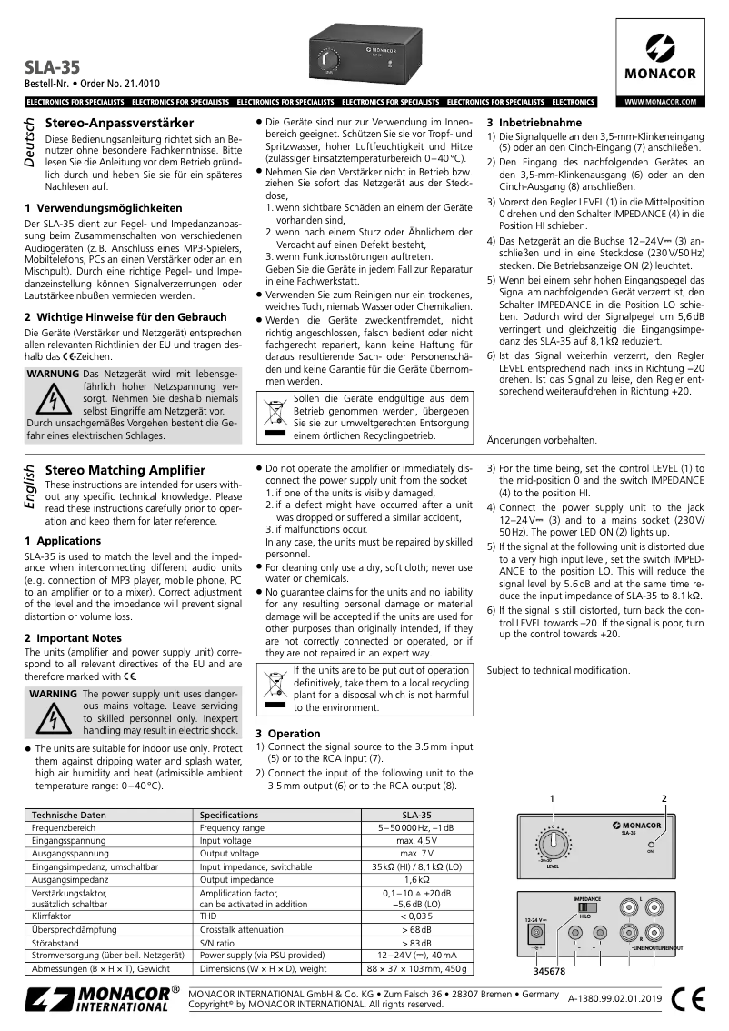 Página nº 1 - Manual de usuario Monacor SLA-35
