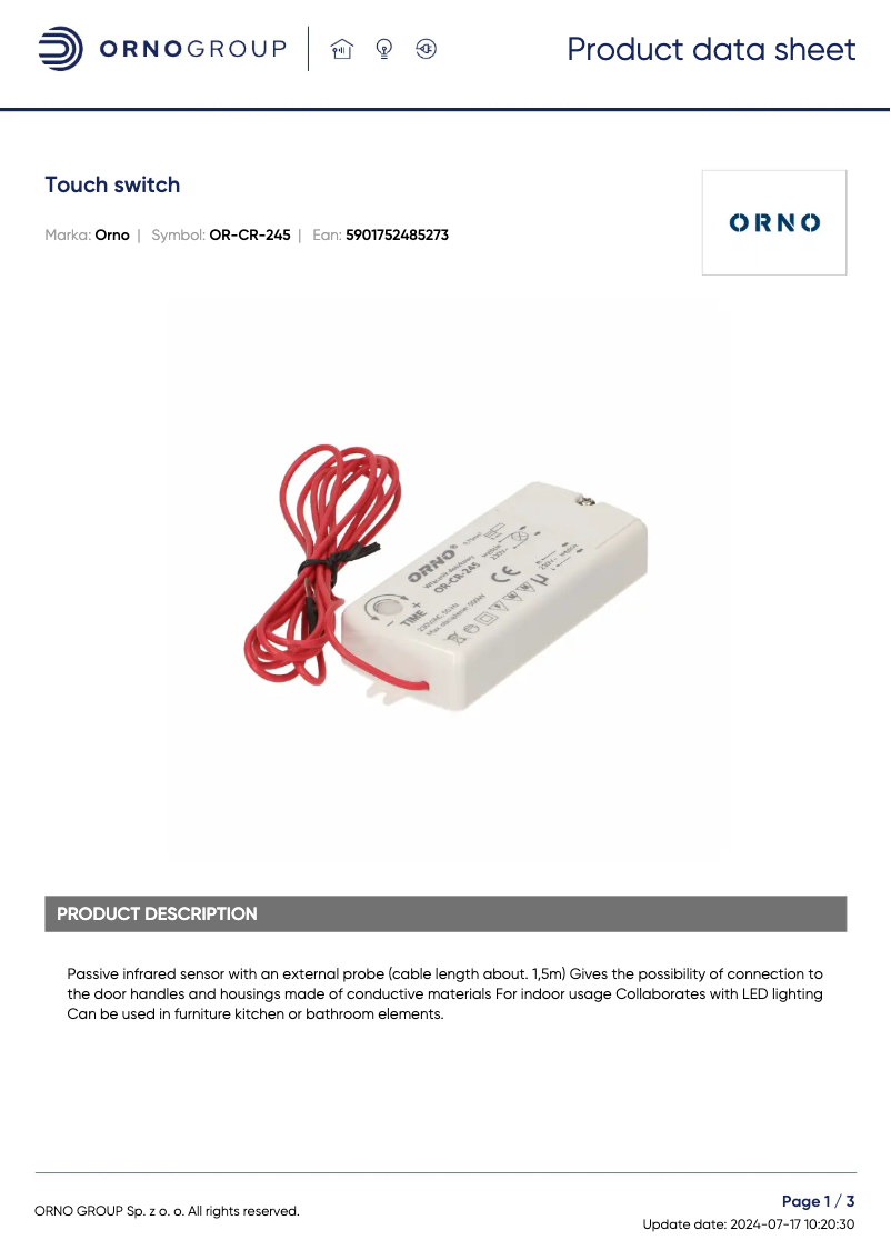 Imagen de la primera página del manual del dispositivo OR-CR-245