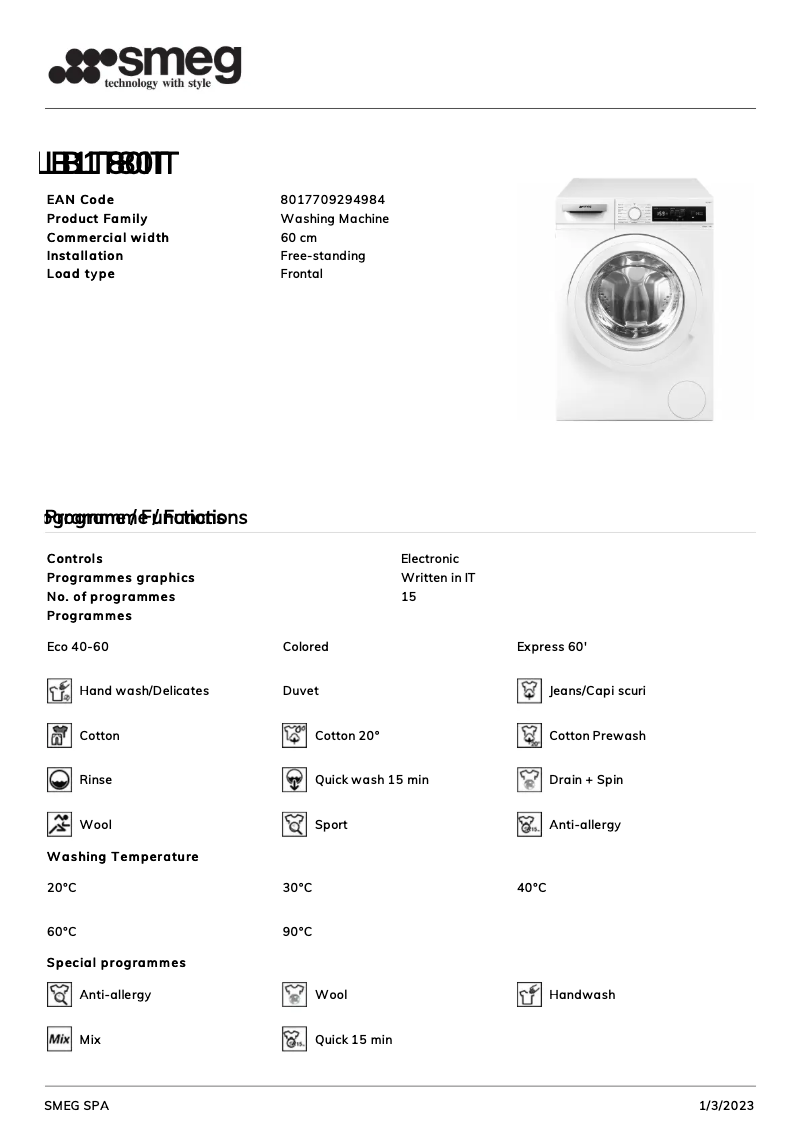 Página 1 del manual Folleto Smeg LB1T80IT