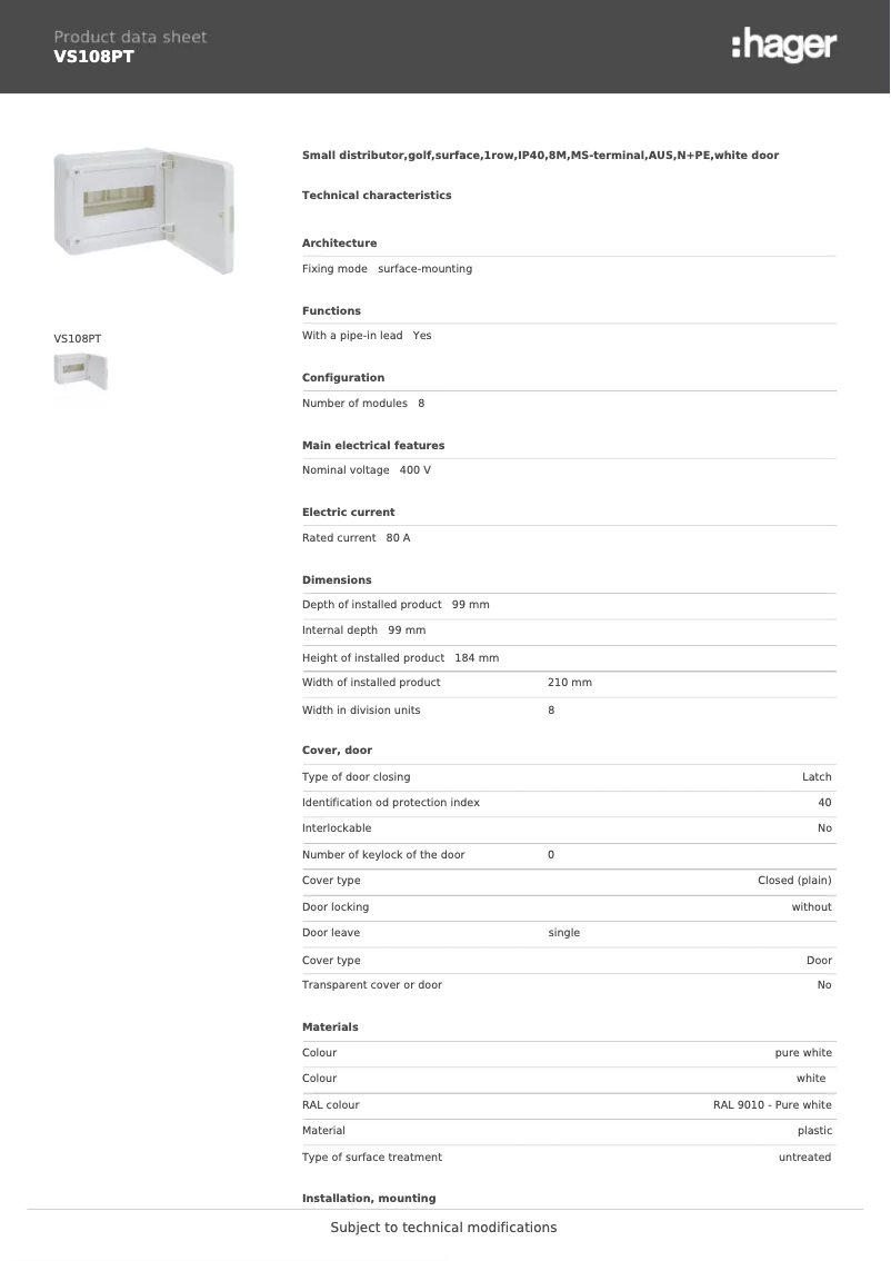 Imagen de la primera página del manual del dispositivo VS108PT