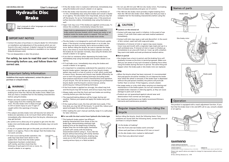 Página 1 del manual Manual de usuario Shimano BR-RS505