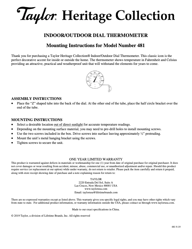 Página 1 del manual Manual de usuario Taylor 481BZN