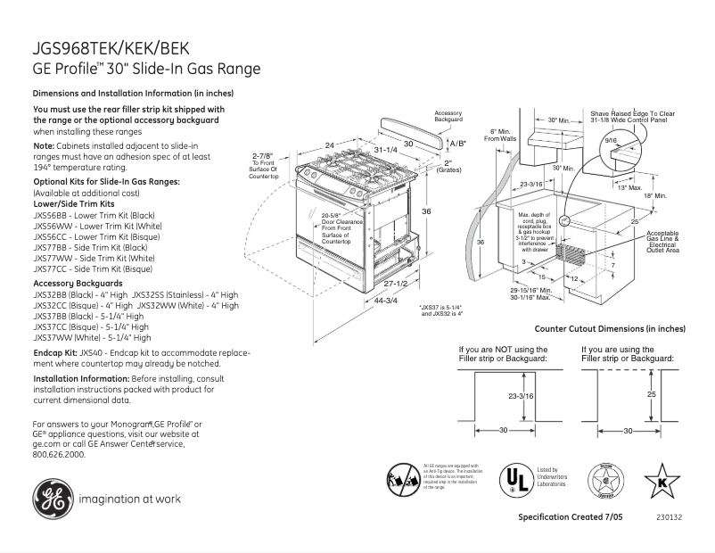 Imagen de la primera página del manual del dispositivo Profile JGS968TEKWW
