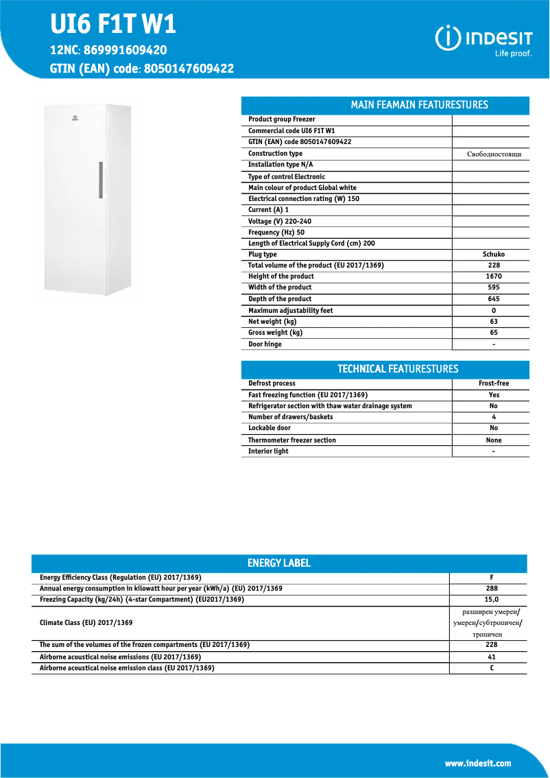 Página 1 del manual Ficha técnica Indesit UI6 F1T W1