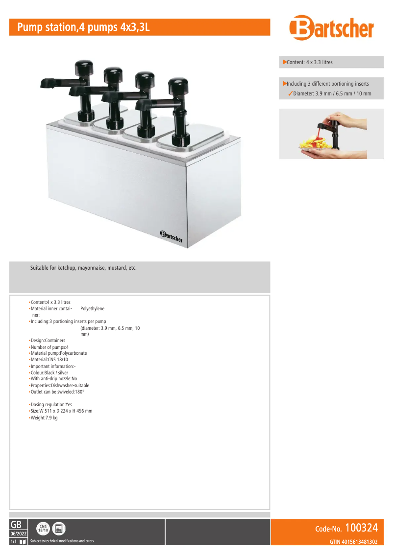 Página 1 del manual Ficha técnica Bartscher 100324