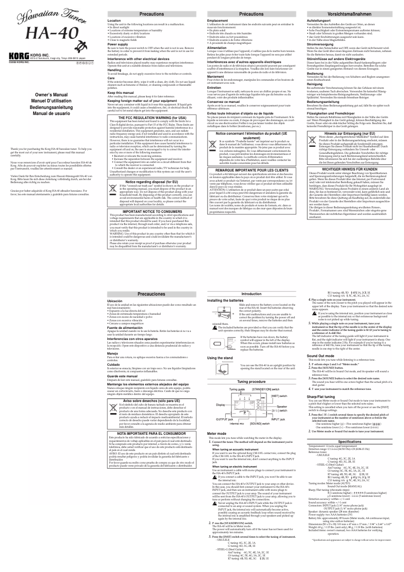 Imagen de la primera página del manual del dispositivo HA-40