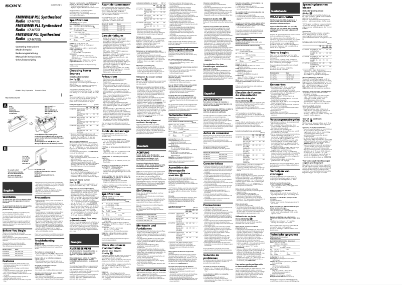 Imagen de la primera página del manual del dispositivo ICF-M770SL