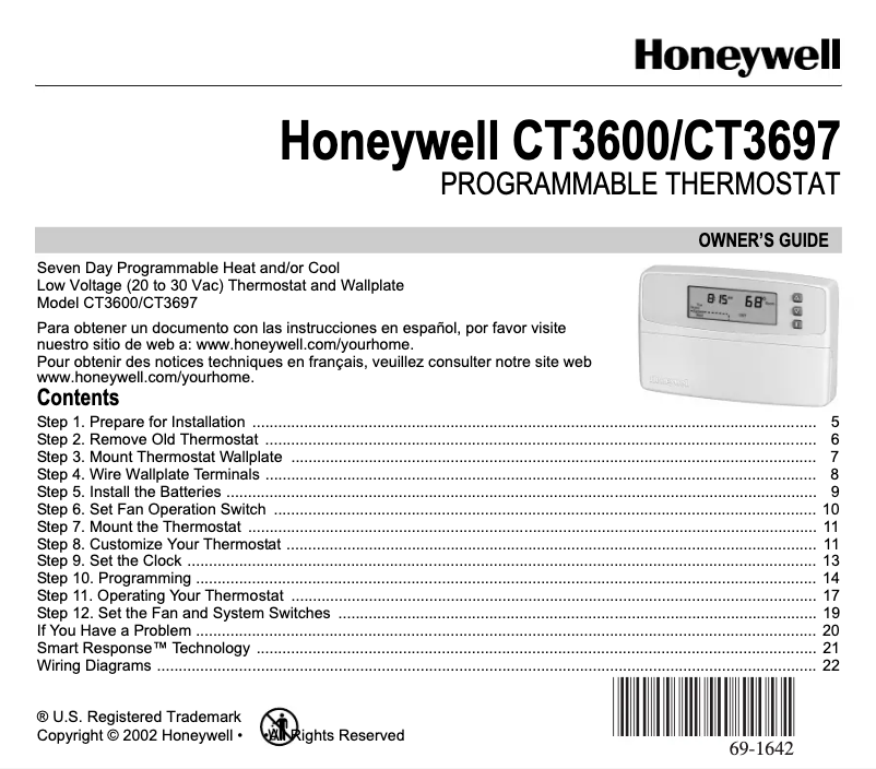 Página 1 del manual Manual de usuario Honeywell CT3697