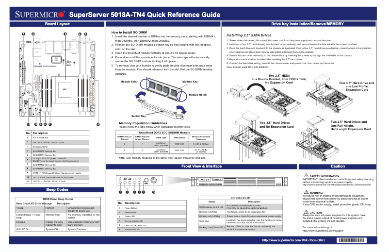 Página 1 del manual Guía de inicio rápido Supermicro SuperServer 5018A-TN4