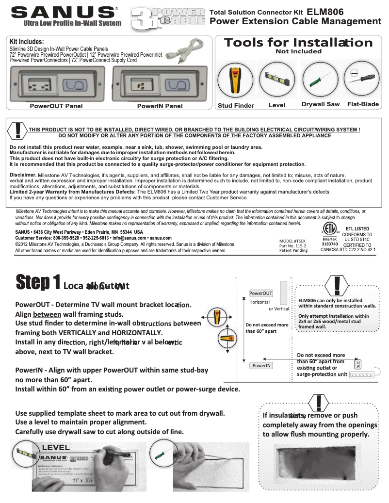 Página 1 del manual Manual de usuario Sanus ELM806