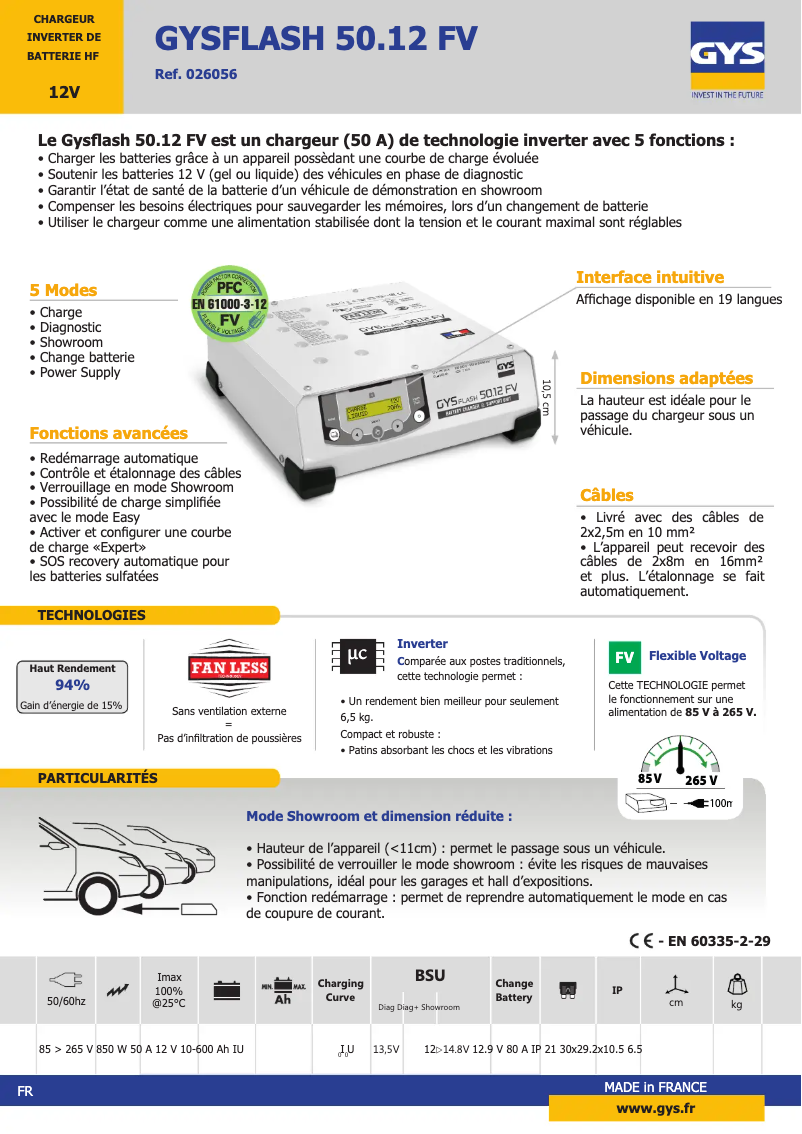 Página 1 del manual Ficha técnica GYS Gysflash 50.12 HF FV