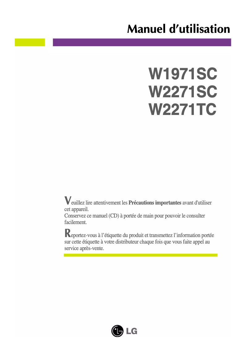 Imagen de la primera página del manual del dispositivo W1971SC-PF