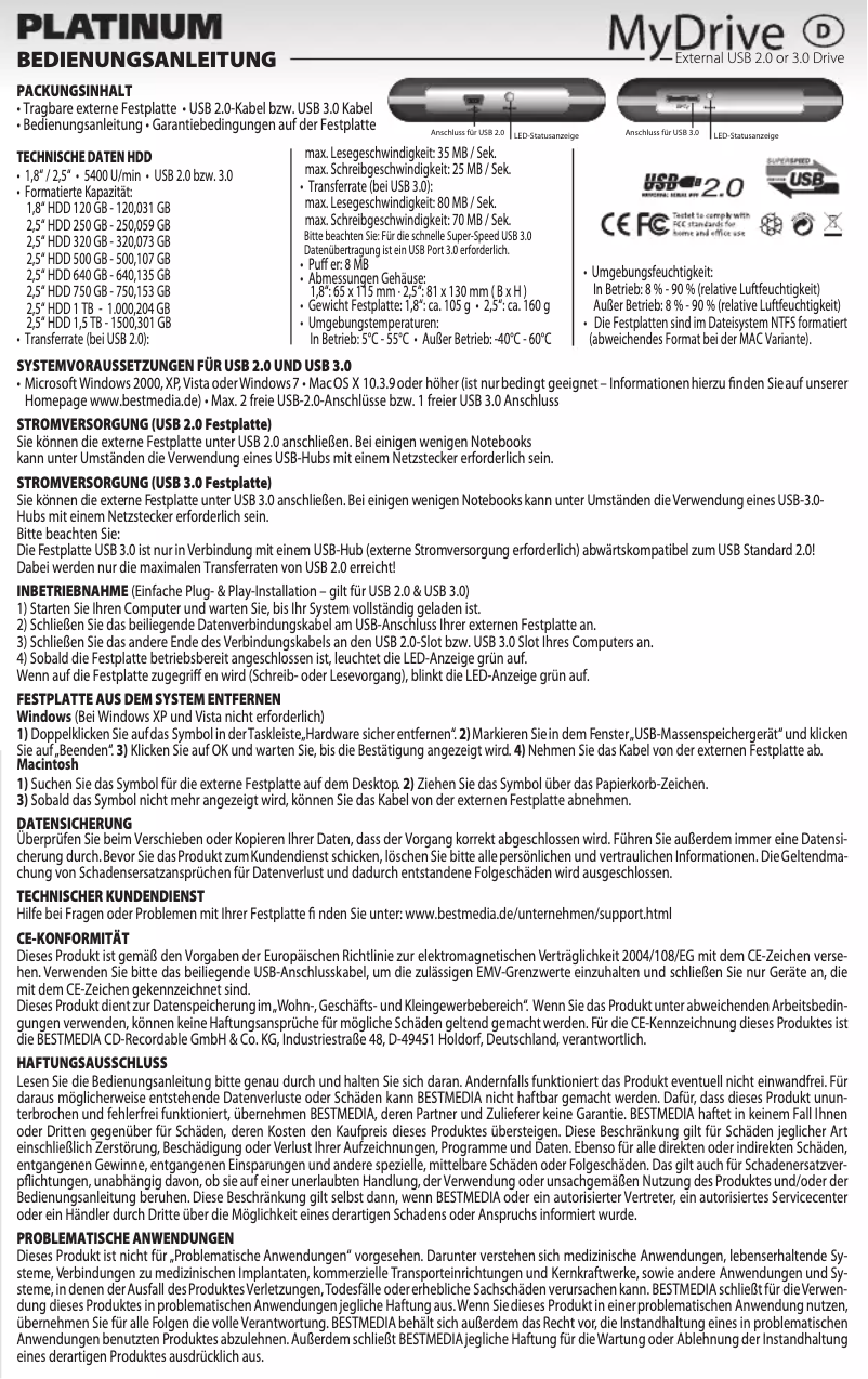 Imagen de la primera página del manual del dispositivo MyDrive 3000GB Platinum