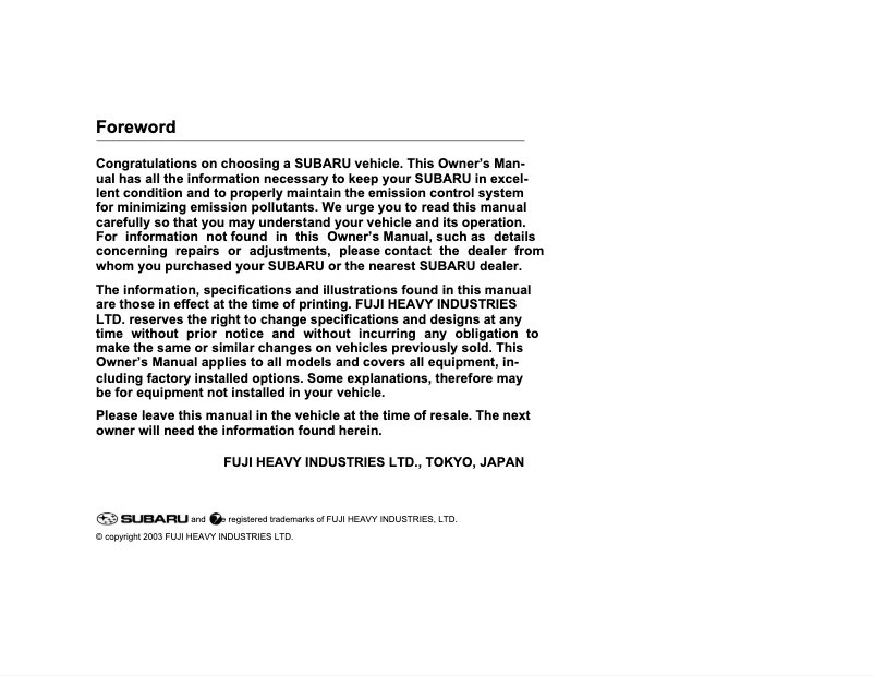 Página 1 del manual Manual de usuario Subaru Baja (2004)