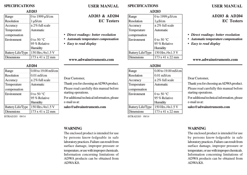 Página 1 del manual Manual de usuario Adwa AD203