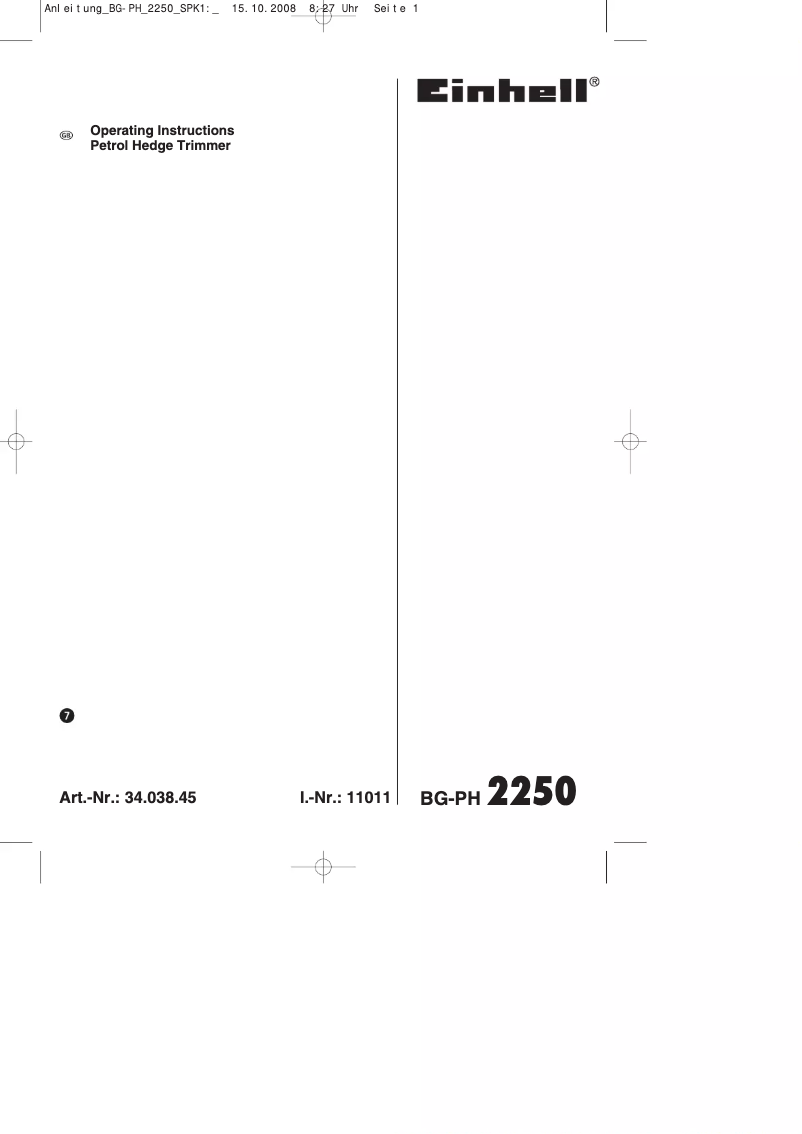 Página nº 1 - Manual de usuario Einhell BG-PH 2250