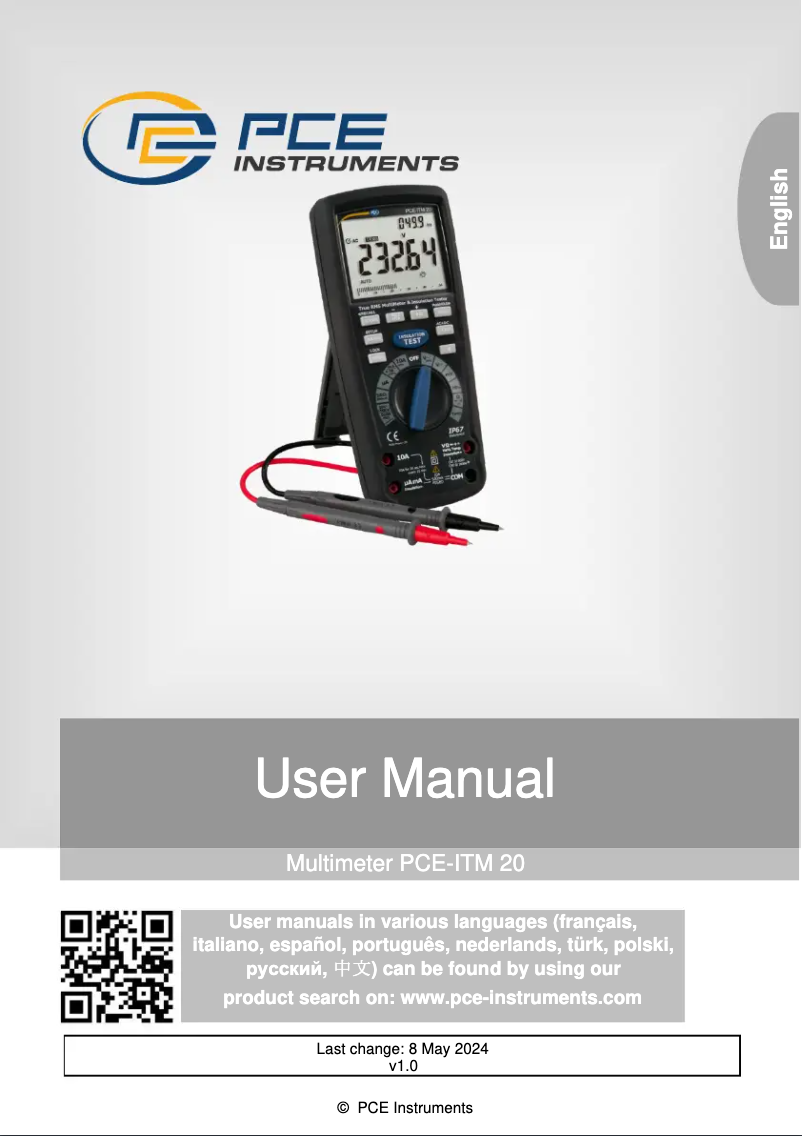 Página 1 del manual Manual de usuario PCE Instruments PCE-ITM 20